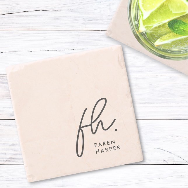 Monogram Simple Feminine Script Blush Pink Chic Steinuntersetzer (Von Creator hochgeladen)