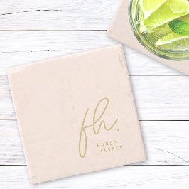 Monogram Simple Feminine Script Blush Pink Gold Steinuntersetzer