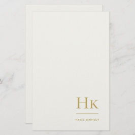 Monogram Simple Ivory Gold Monogrammed Custom Briefpapier