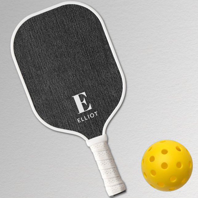 Monogram Simple Modern Black & White Denim Print Pickleball Schläger (Von Creator hochgeladen)