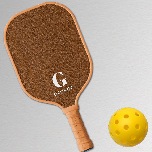Monogram Simple Modern Bronze Denim Print Pickleball Schläger (Von Creator hochgeladen)
