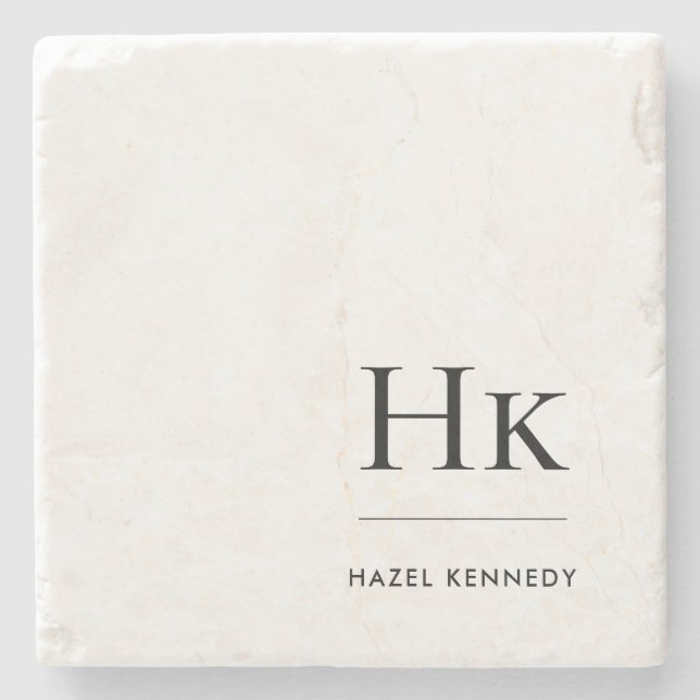 Monogram Simple Modern Minimal White Mit Monogramm Steinuntersetzer (Vorderseite)