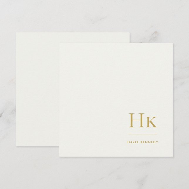 Monogram Simple Monogrammed Ivory Gold Notecard Mitteilungskarte (Vorne/Hinten)