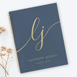 Monogram Simple Navy Blue Gold Personalisiert Name Notizbuch