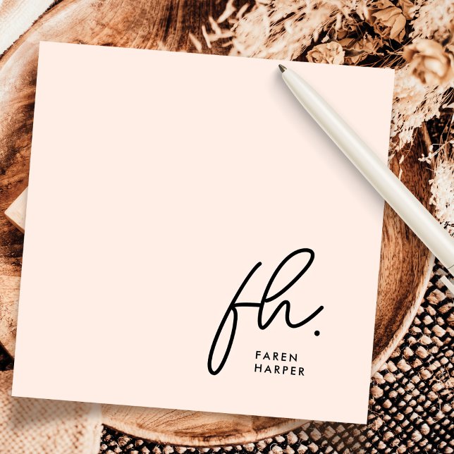 Monogram Simple Script Chic Blush Social Notecard Mitteilungskarte (Von Creator hochgeladen)