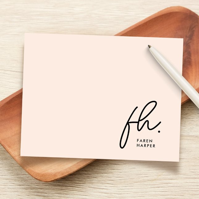 Monogram Simple Script Chic Blush Social Notecard Mitteilungskarte (Von Creator hochgeladen)