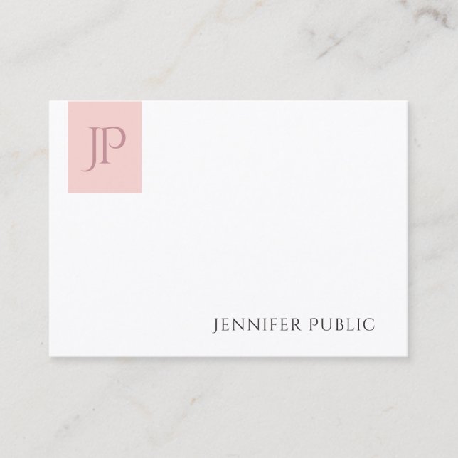 Monogram Simple Template Blush Pink White Elegant Visitenkarte (Vorderseite)