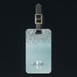 Monogram-Skript für den Blue Brushal Metal Silver  Gepäckanhänger<br><div class="desc">Personalisieren Sie dieses Gepäckanhänger mit Ihrem Monogramm-Namen. Hintergrund ist ein blau gebürstetes Metall mit silber Leoparden Glitzer. Monogramm Name auf der Vorderseite im Skript-Schriftart und Adresse und Telefonnummer auf der Rückseite. Entworfen für Sie von BlackBerry Boulevard.</div>