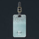 Monogram-Skript für den Blue Brushal Metal Silver  Gepäckanhänger<br><div class="desc">Personalisieren Sie dieses Gepäckanhänger mit Ihrem Monogramm-Namen. Hintergrund ist ein blau gebürstetes Metall mit silber Leoparden Glitzer. Monogramm Name auf der Vorderseite im Skript-Schriftart und Adresse und Telefonnummer auf der Rückseite. Entworfen für Sie von BlackBerry Boulevard.</div>