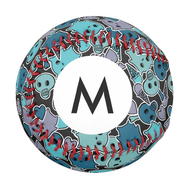 Monogram Skulls, Herz auf schwarzem Hintergrund 2 Baseball (Vorderseite Links)