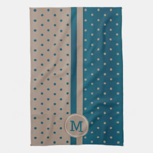 Monogram Slate Blue und Tan Polka Dot Geschirrtuch