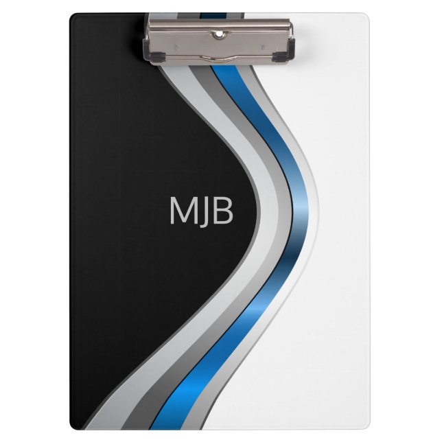 Monogram Sleek Curves Modernes Metallisches Muster Klemmbrett (Vorderseite)