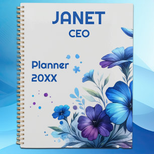 Monogram Small Business Blue Blume auf Grau Planer