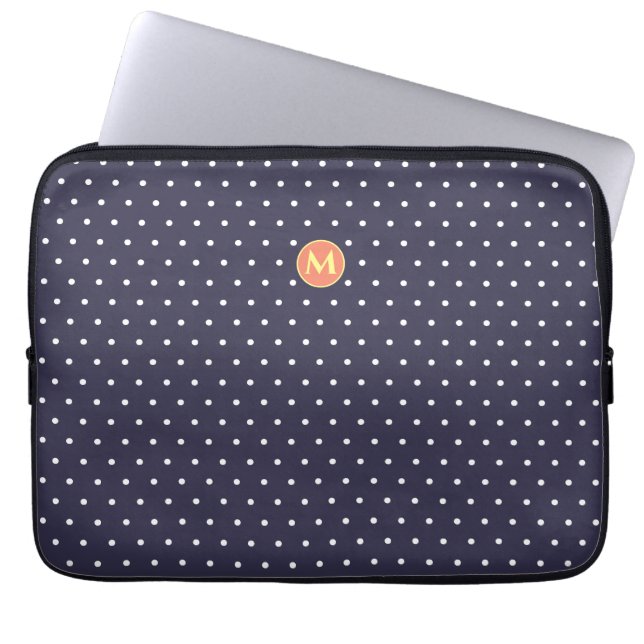 Monogram Small Polka Dot Blue Laptop Sleeve (Vorderseite)