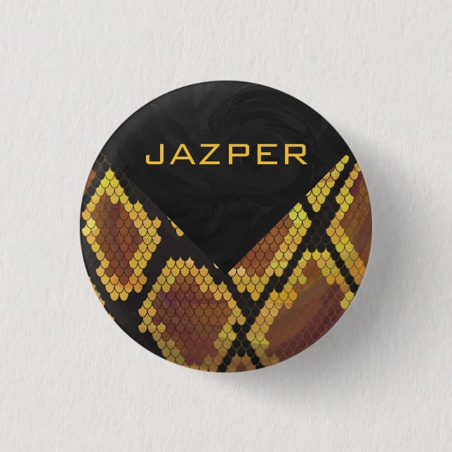 Monogram Snake Brown und Gold Print Button (Vorderseite)