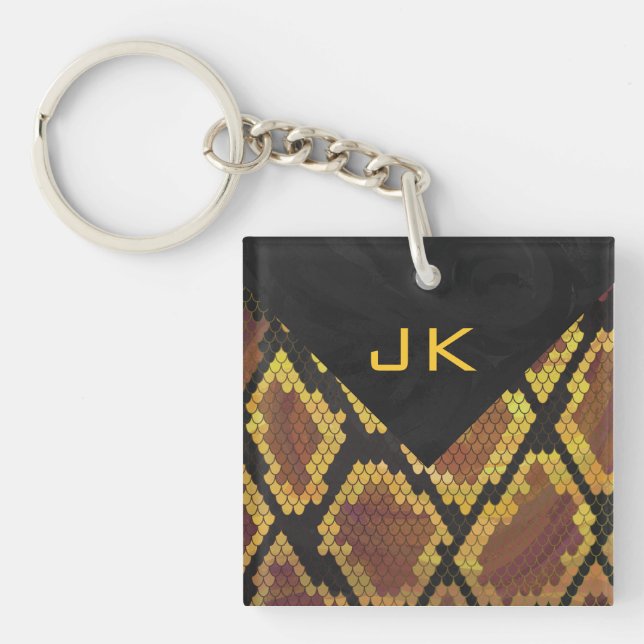 Monogram Snake Brown und Gold Print Schlüsselanhänger (Vorderseite)