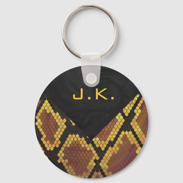 Monogram Snake Brown und Gold Print Schlüsselanhänger (Vorderseite)