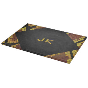 Monogram Snake Brown und Gold Print Schneidebrett