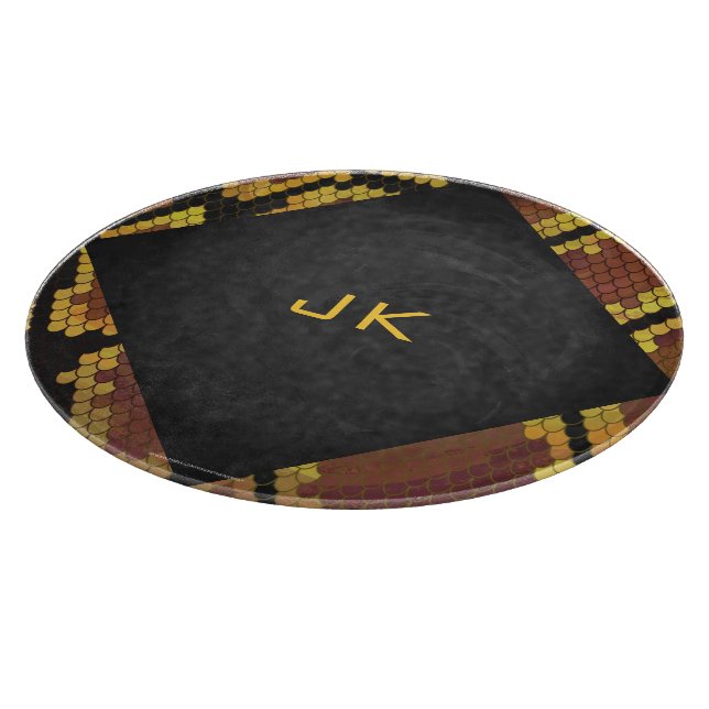 Monogram Snake Brown und Gold Print Schneidebrett (Ecke)