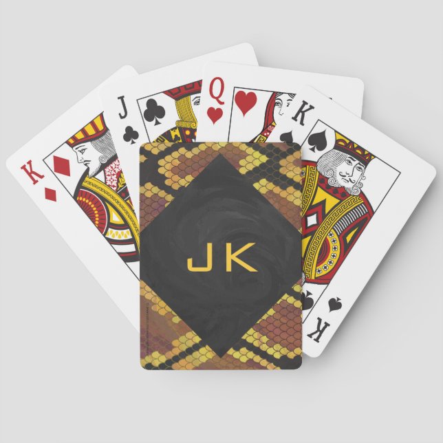 Monogram Snake Brown und Gold Print Spielkarten (Rückseite)