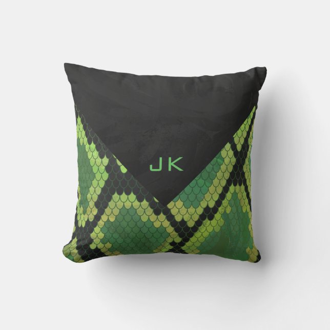 Monogram Snake Green und Black Kissen (Vorderseite)