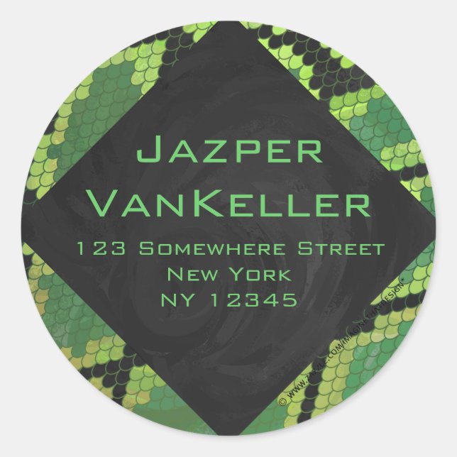 Monogram Snake Green und Black Runder Aufkleber (Vorderseite)