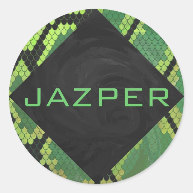 Monogram Snake Green und Black Runder Aufkleber (Vorderseite)