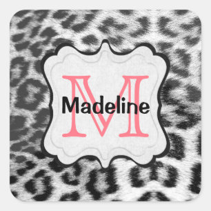 Monogram Snow Leopard Quadratischer Aufkleber