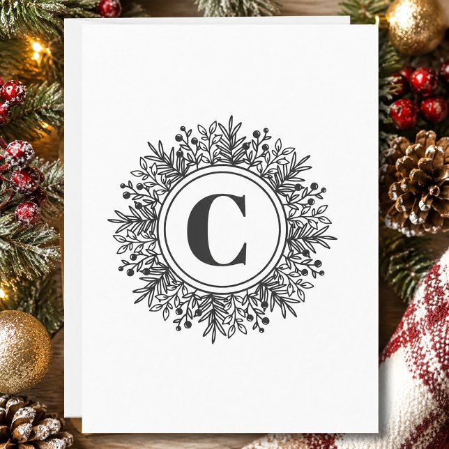 Monogram Snowflake Weihnachten Dankeskarte (Simple Monogram Christmas Card)