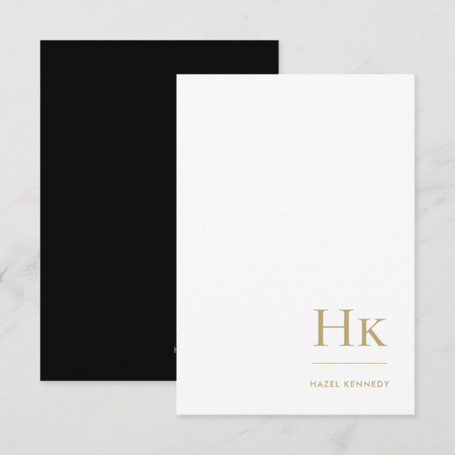 Monogram Social Notecard Beruflich Black Gold Mitteilungskarte (Vorne/Hinten)