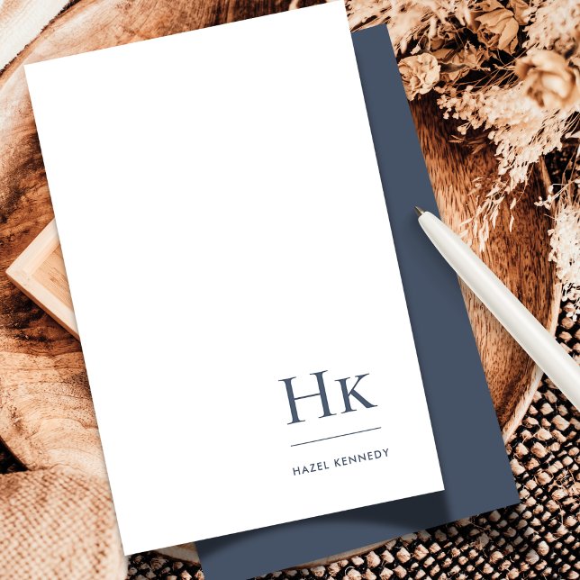 Monogram Social Notecard Beruflich Navy White Mitteilungskarte (Von Creator hochgeladen)