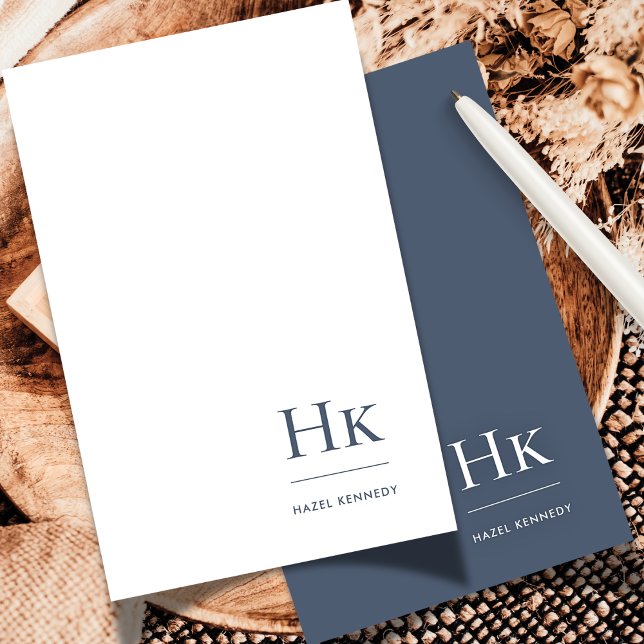 Monogram Social Notecard Beruflich Navy White Mitteilungskarte (Von Creator hochgeladen)