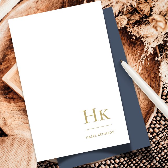 Monogram Social Notecard Elegant Navy Blue Gold Mitteilungskarte (Von Creator hochgeladen)