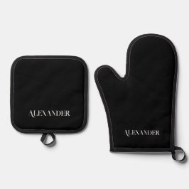 Monogram Solid Schlicht Black Template Weiße Schri Ofenhandschuh & Topflappen-Set