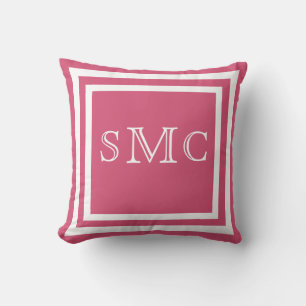 MONOGRAM Solide rasberry rose blanc clair coussin