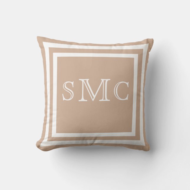 MONOGRAM Solide taupe bleu clair coussin (Recto)