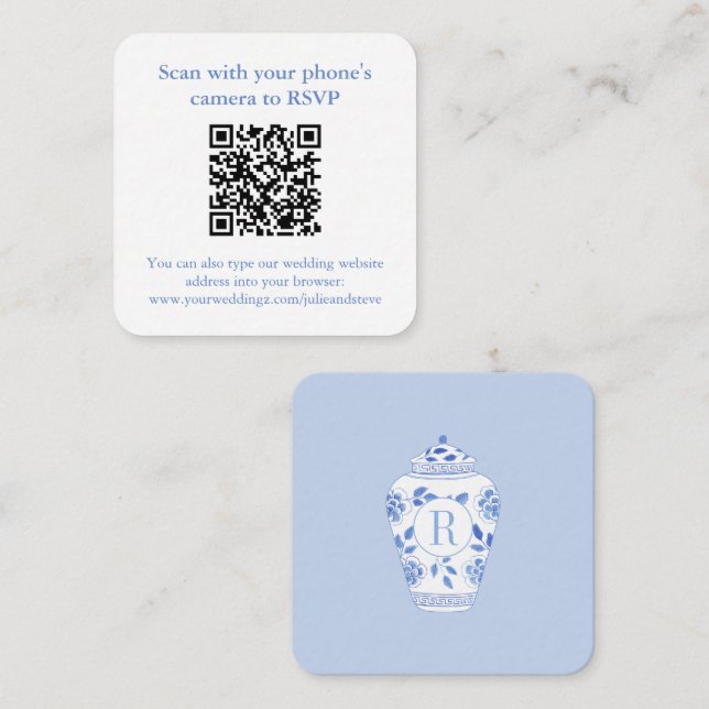 Monogram Something Blue Polterabend QR UAWG Begleitkarte (Vorne/Hinten)
