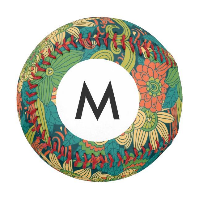 Monogram Sommerblumenmuster Baseball (Vorderseite Links)