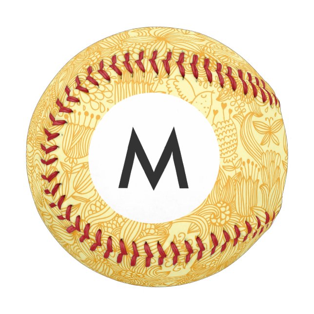 Monogram Sommerblumenmuster in warmen Farben Baseball (Vorderseite Links)