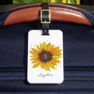 Monogram Sonnenblume mit goldenen Foildoten Gepäckanhänger
