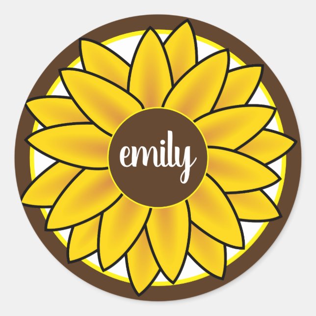 Monogram Sonnenblume Runder Aufkleber (Vorderseite)