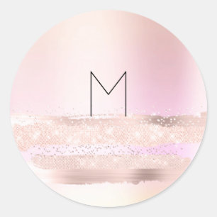 Monogram Spark Rose Blush Initialen Name Ombré Runder Aufkleber
