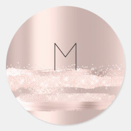 Monogram Spark Rose Blush Initialen Name Round Runder Aufkleber