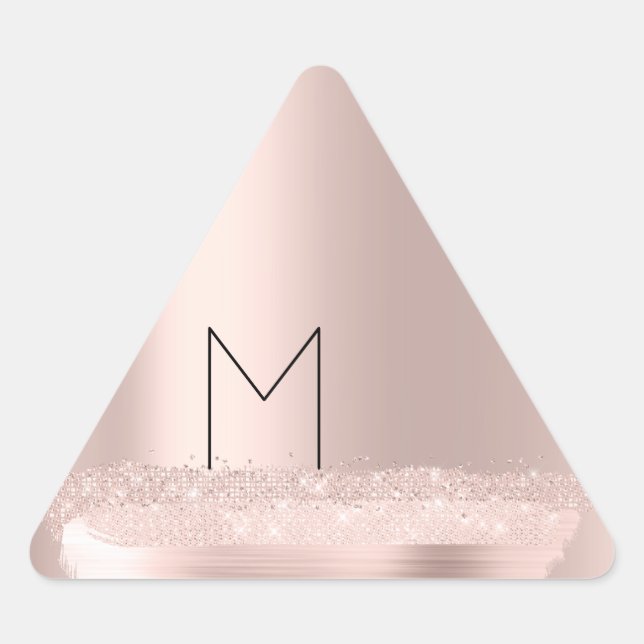 Monogram Spark Rose Blush Initialen Name Strokes Dreieckiger Aufkleber (Vorderseite)