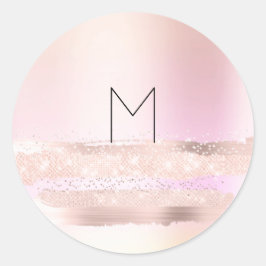 Monogram Spark Rose Blush Initials Name Ombré Runder Aufkleber