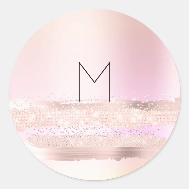 Monogram Spark Rose Blush Initials Name Ombré Runder Aufkleber (Vorderseite)