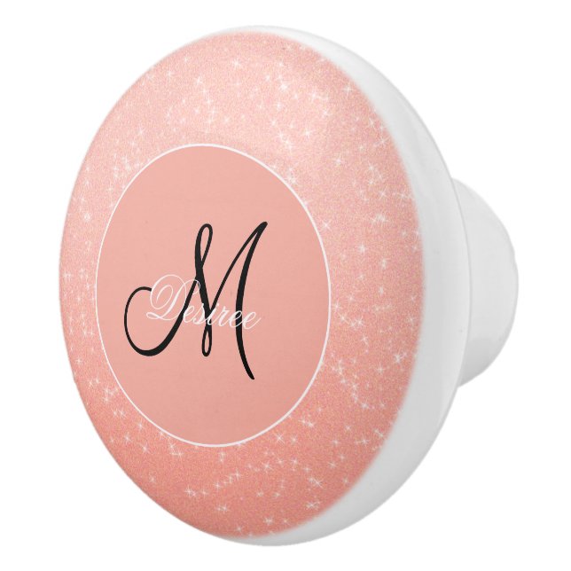Monogram Sparkle Glitzer Rose Gold Girly Elegant Keramikknauf (Rechts)