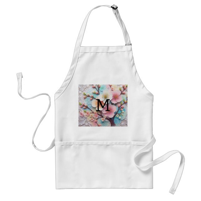 Monogram Spitzenblüte Rosa Blütenpastellblüte Schürze (Vorne)