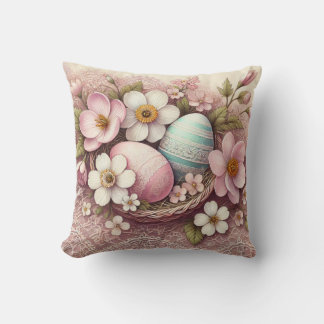Monogram Spitzenpink-Blüteneier Ostereier in einem Kissen