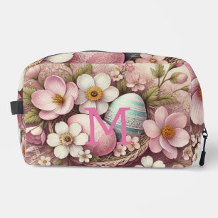 Monogram Spitzenpink-Blüteneier Ostereier in einem Waschbeutel